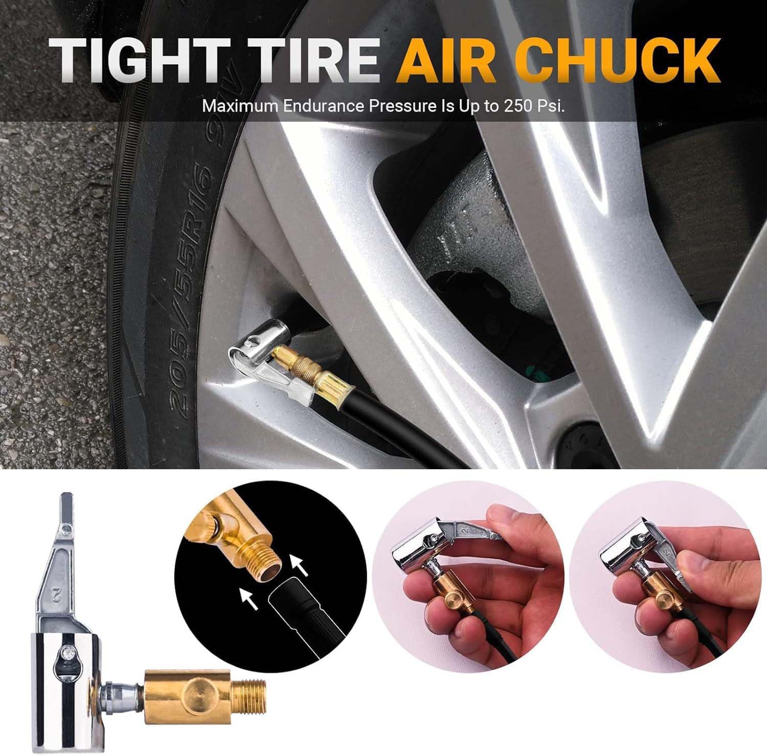 5 Pcs Tire Valve Extension, 8.25 Inch Flexible Valve Stem Extenders, 90 Degree Brass Tire Valve Extension Adaptors with Tire Inflator Hose Adapter Compatible for RV Bike Motorcycle Car